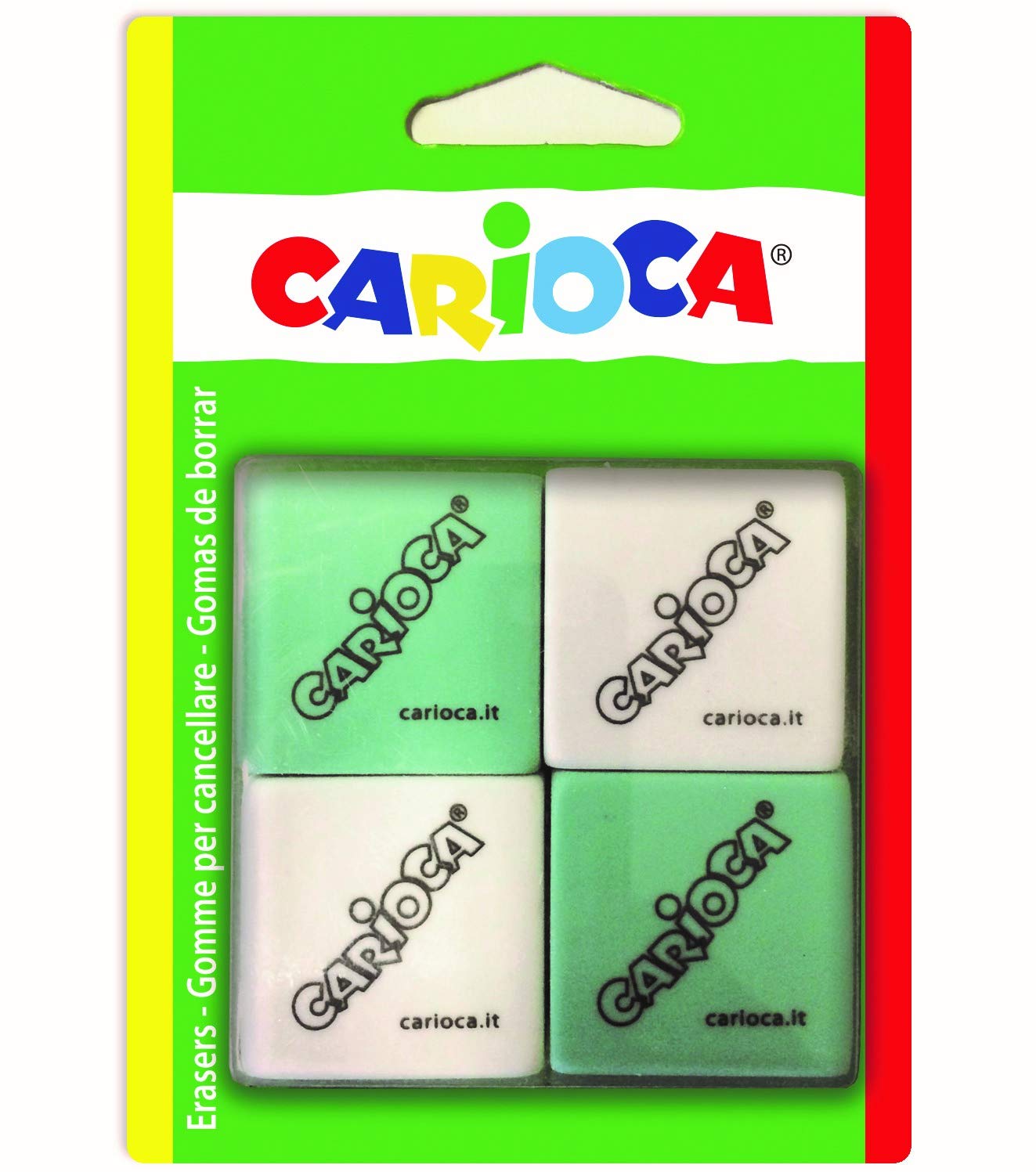 Carioca 42862 - Pack de 4 gomas de borrar cuadradas, multicolor