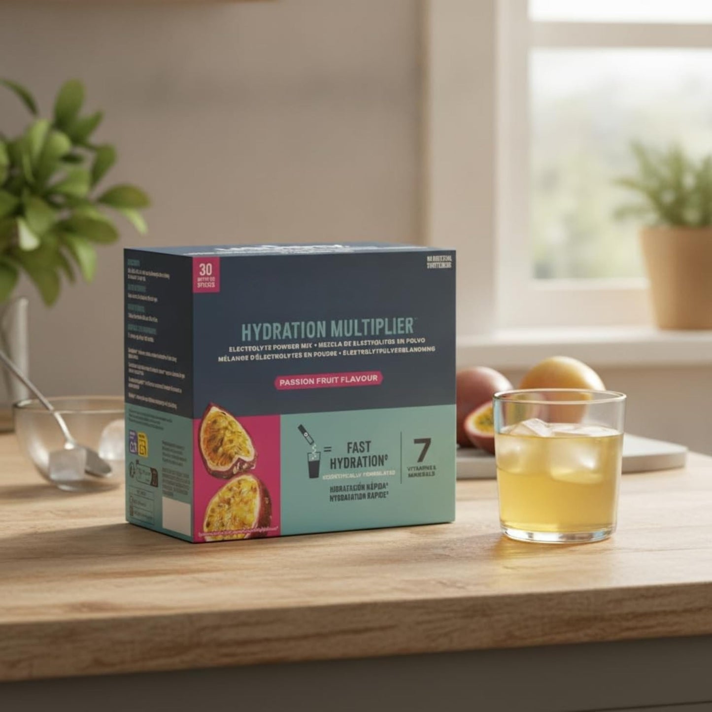 Mezcla de Electrolitos en Polvo Sabor Maracuyá - 30 Sticks Individuales 16g c/u (480g) en Total, Bebida con Vitaminas C, B6 y B12 - Sin Edulcorantes Artificiales - NEXU