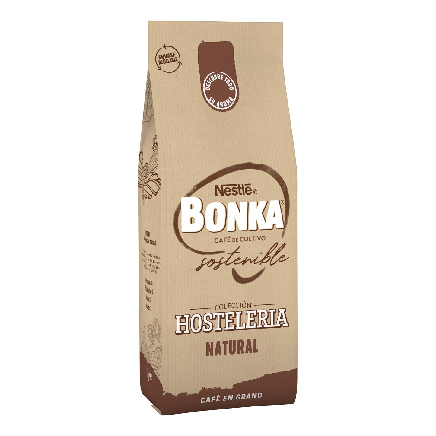 Bonka cafe en grano tostado natural para hostelería, Ideal para maquina de cafe Espresso - 1 paquete x 1 kg