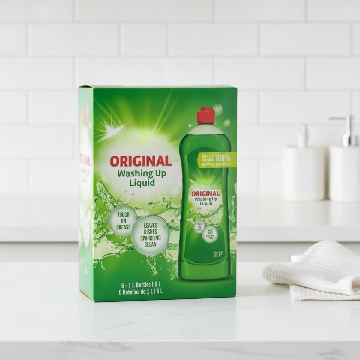 Jabón Lavavajillas Líquido Original - Pack Ahorro 6 Litros (6 x 1L) - Limpieza contra la Grasa - Brillo Impecable y Botellas Sostenibles - NEXU