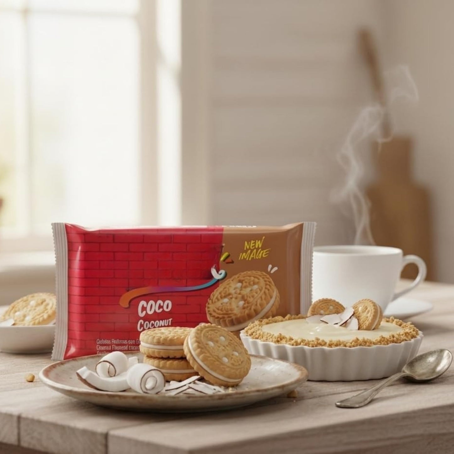 Galletas Sabor Coco - Pack de 12 Unidades (403g) - Galletas Rellenas de Crema de Coco Crujientes - Snacks Individuales Ideales para Merienda, Desayuno y Postres - NEXU