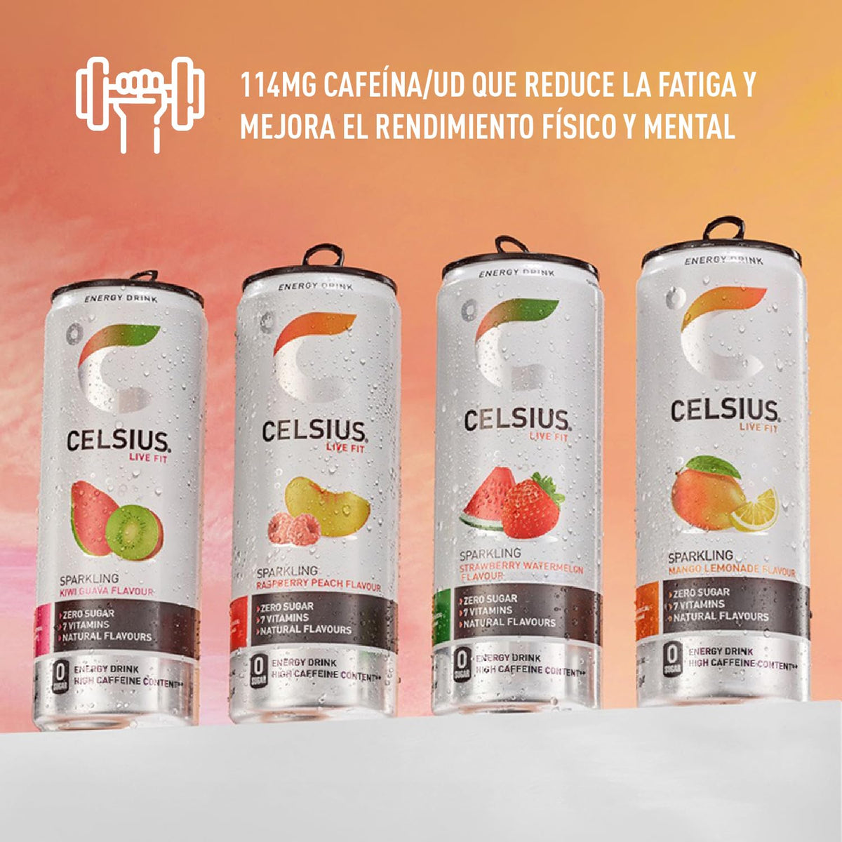 Celsius Bebida Energética Sin Azúcar, Sabor Mango Limón, Energy Drink Funcional - Lata, Pack 12 x 355 ml