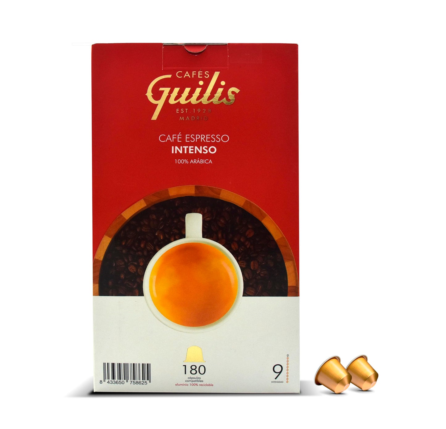 CAFES GUILIS DESDE 1928 AMANTES DEL CAFE Cápsulas Compatibles Máquinas Café Espresso - Café Intenso 100% arábica - Aluminio Reciclable - Sabor Intenso y Aromático - Pack 180 Uds
