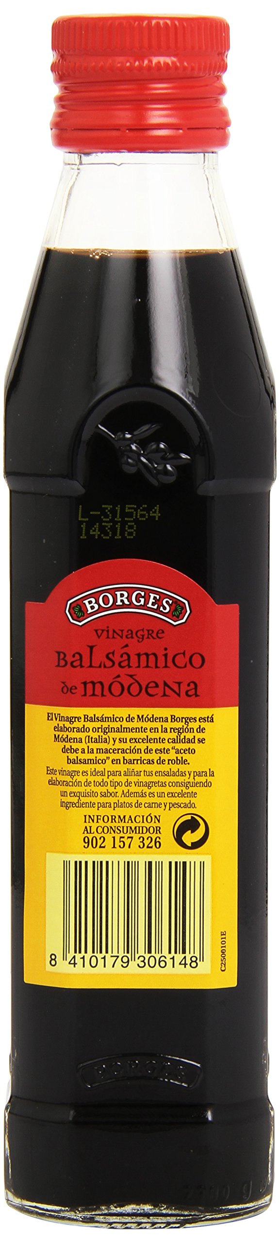 Borges - Vinagre Balsámico de Módena I.G.P., Macerado en Barricas de Roble - Botella de Vidrio de 250 Mililitros.
