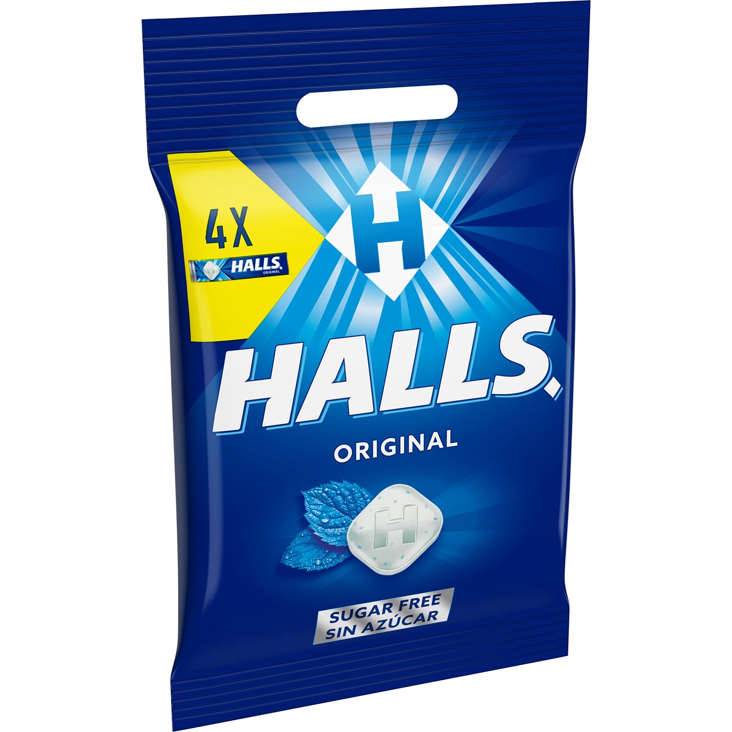 Halls Original Caramelos Sabor Eucalipto, Sin Azúcar, Paquete de 4 x 32 g