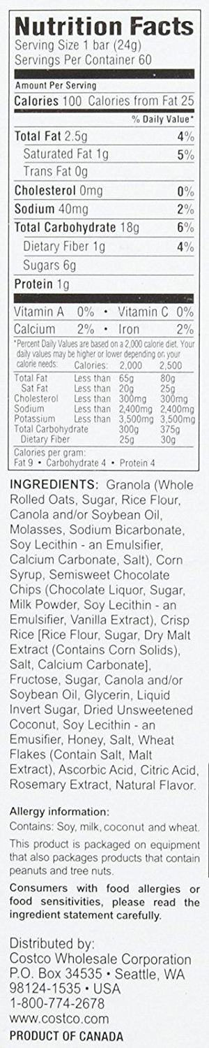 Kirkland Soft and Chewy Granola Bars - Chocolate Chip - 60 Bars