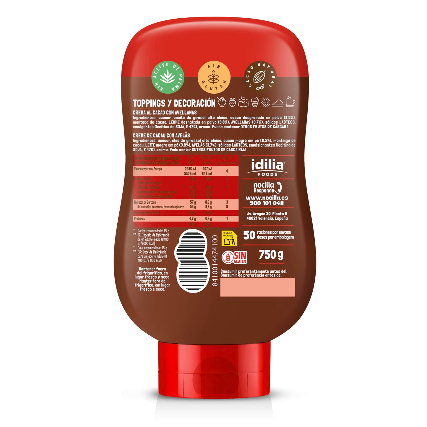 Nocilla, Profesional con sabor Original, Bocabajo sin Aceite de Palma - 750g