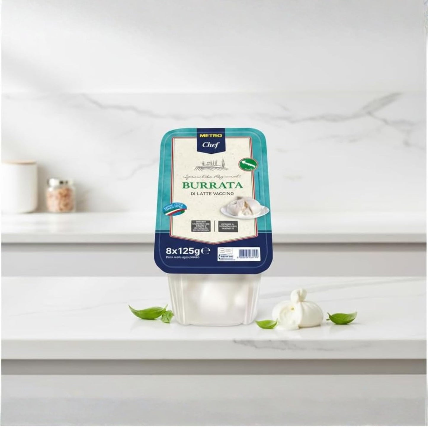 Queso Burrata - 1 Pack de 8uds x 125g (1kg) - Queso Italiano Artesanal con Relleno Cremoso de Nata - Ideal para Pizza, Pasta y Ensaladas Gourmet - Formato Profesional para Hostelería - NEXU
