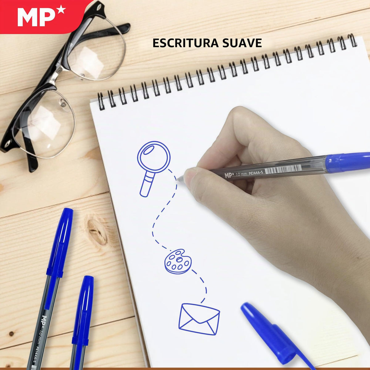 MP Boligrafos boligrafo azul Punta Media 1.0mm Blíster de 7 Unidades para escritura suave
