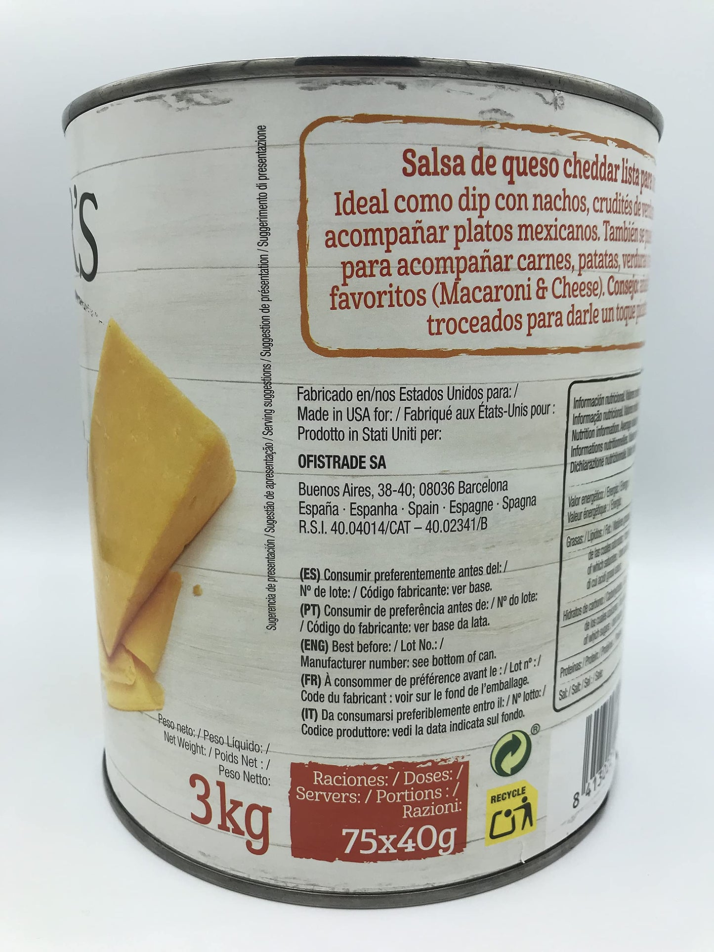SAWORS - Queso Cheddar Líquido, Nacho Cheddar, Salsa de Queso, Salsa Cheese Nacho Dip, Salsa Cheddar con toque Jalapeño, Lata - 3Kg
