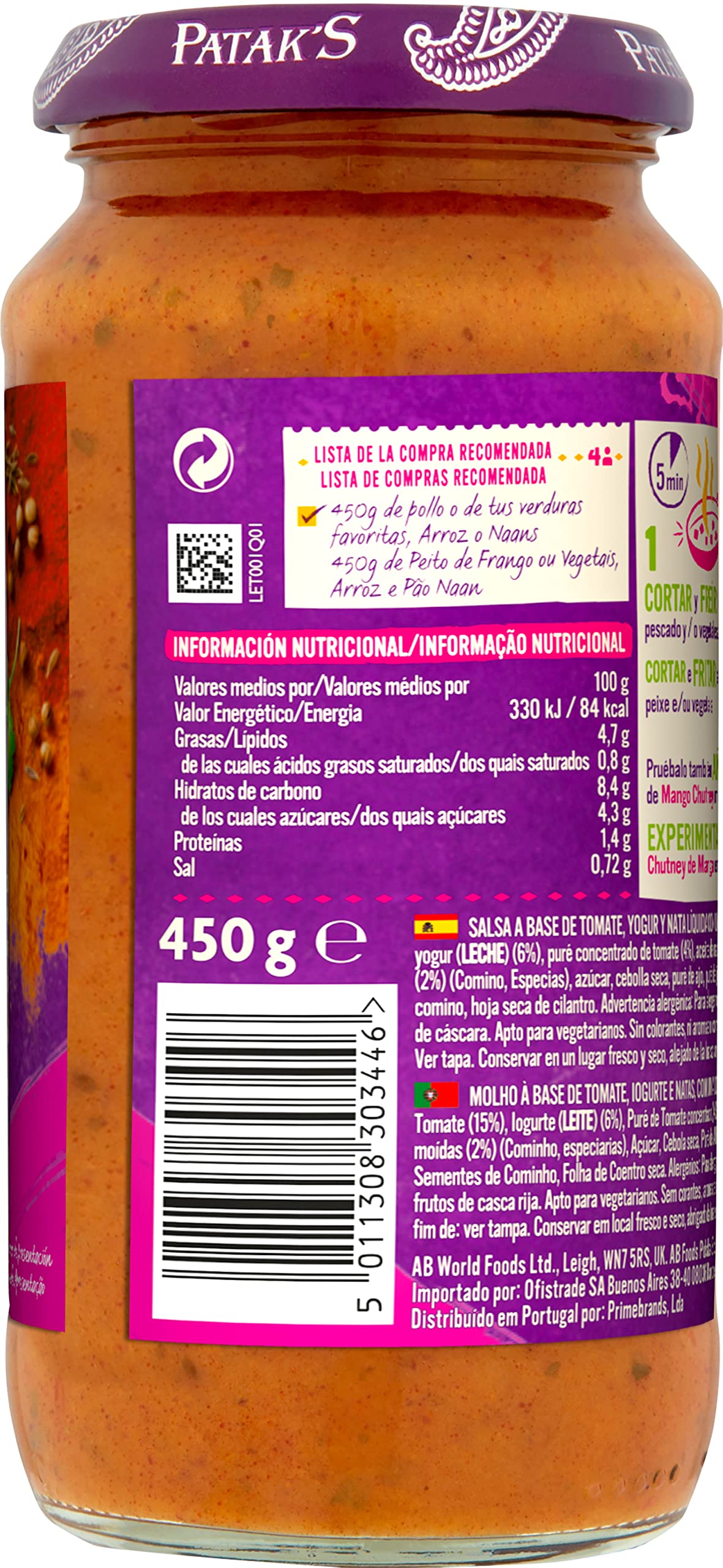 Patak's Salsa India para Cocinar Tikka Masala, 450g