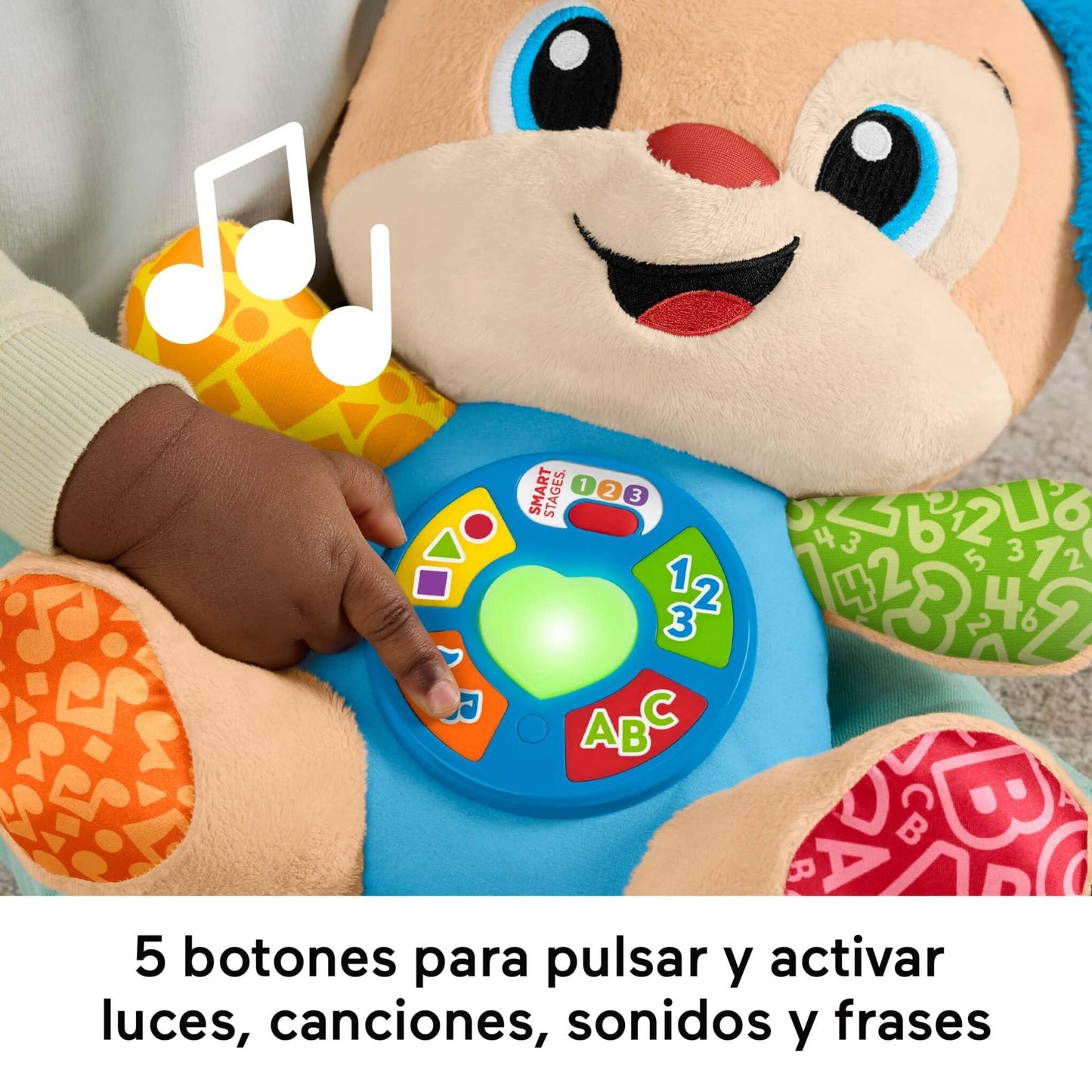 Fisher-Price Laugh & Learn Perrito con Smart Stages Peluche musical de aprendizaje con Smart Stages para bebés a partir de 6 meses, versión multilingüe: Italiano, Español, Portugués, Inglés, JFD26