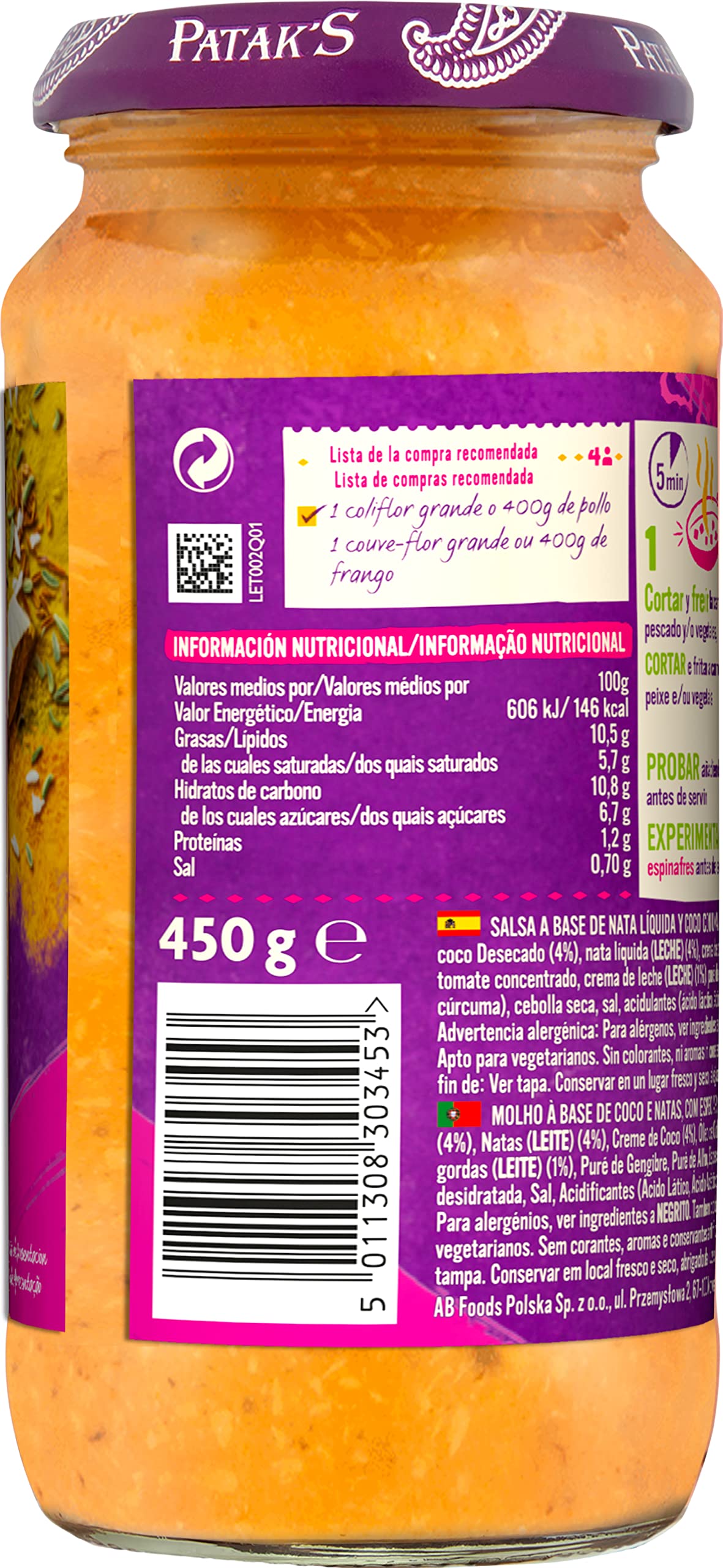 Patak's Salsa India Korma Sin Gluten, 450g