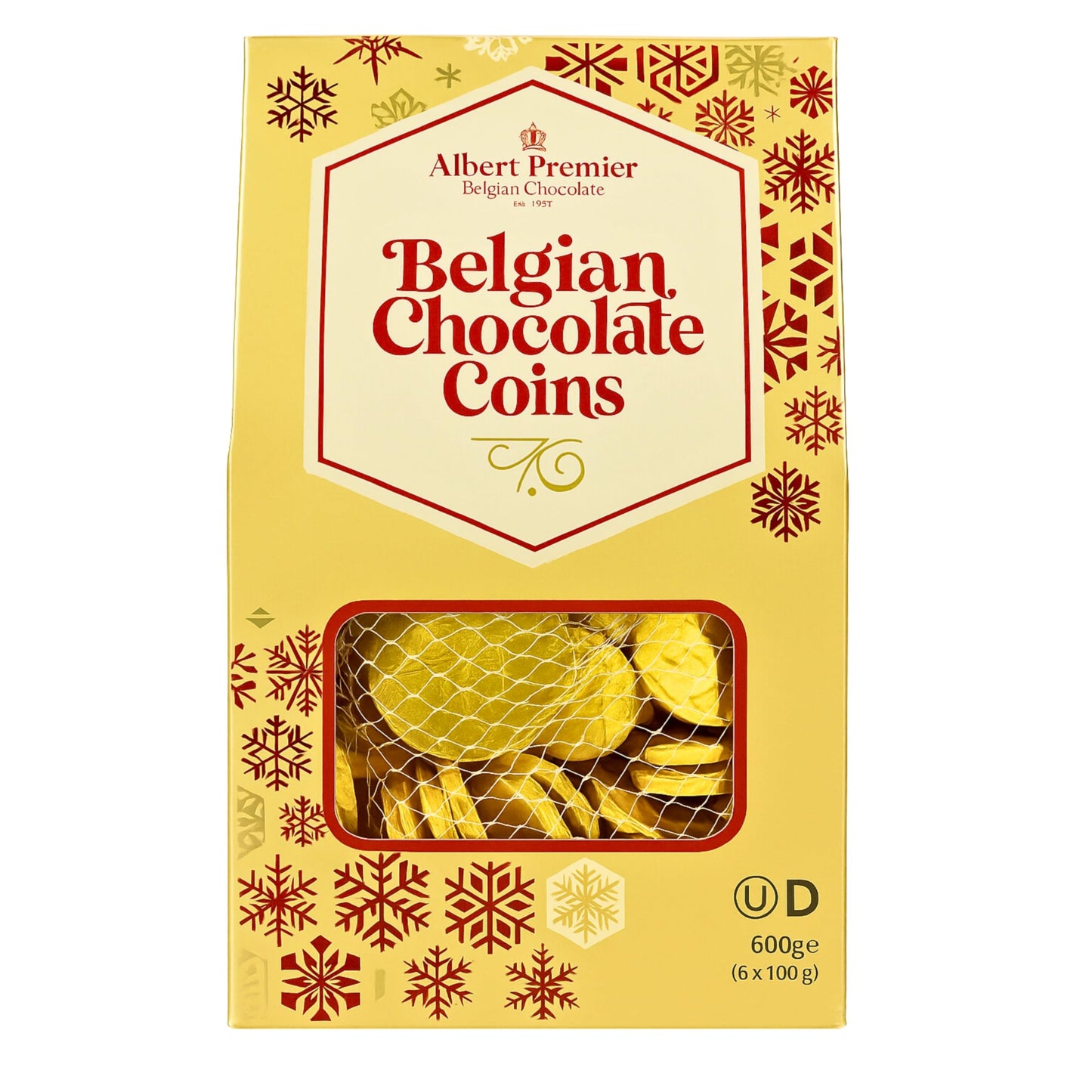 Monedas de Chocolate 600g - Albert Premier Belgian Chocolate Coins - Para Regalo, Navidad, Cumpleaños y Fiestas - Monedas de (50cts, 1€ y 2€) - (2 x 600g)