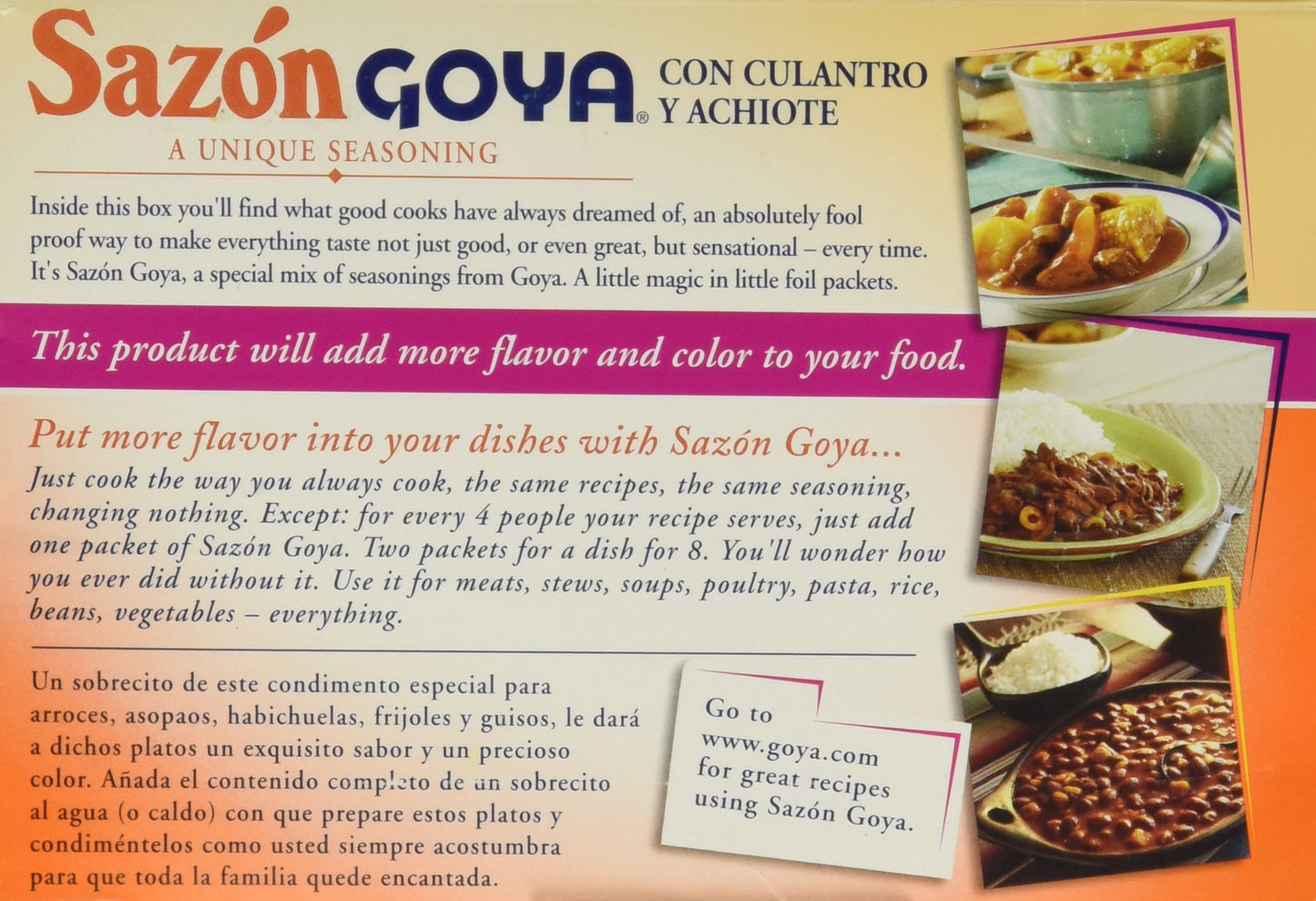 Sazon Goya Culantro y Achiote - Especial para sopas y arroces