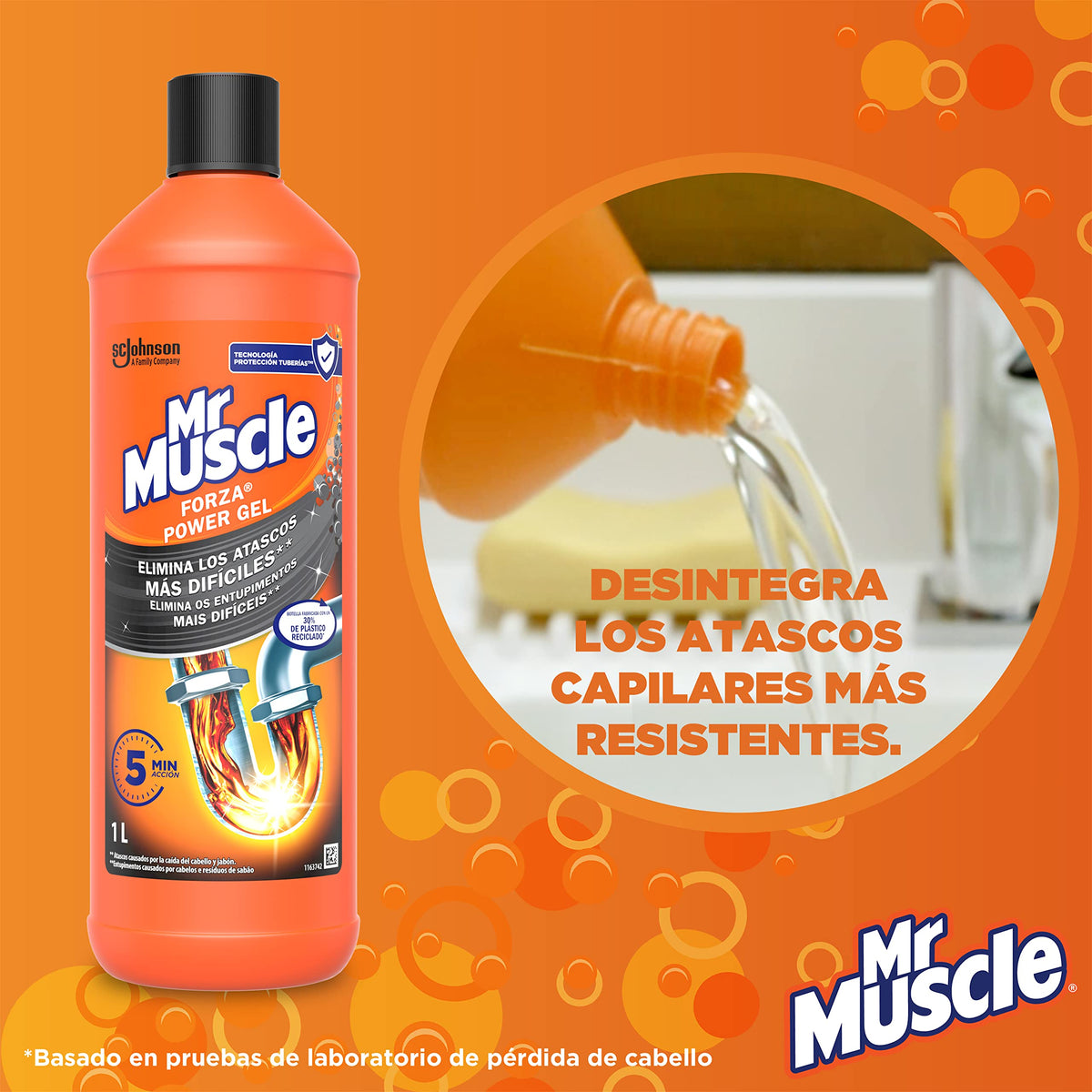 Mr Muscle - Forza Desatascador Gel Power. Gel limpia tuberías. Desatascador líquido potente desagües, Pack de 2 Uds, Cantidad total 2x1L
