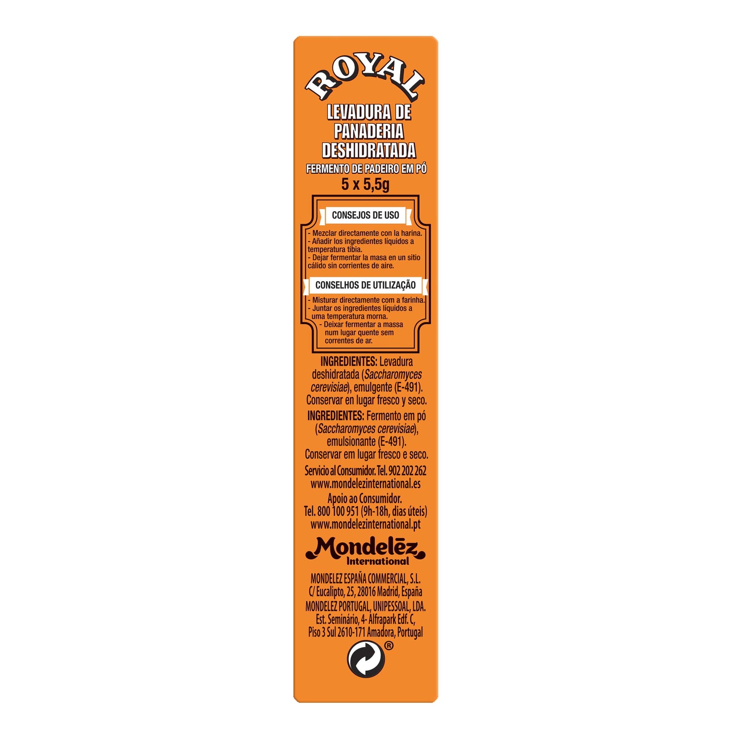 Royal Polvos para Hornear de Panadería Deshidratada, Pack 5 x 5,5 g - 27,5 g