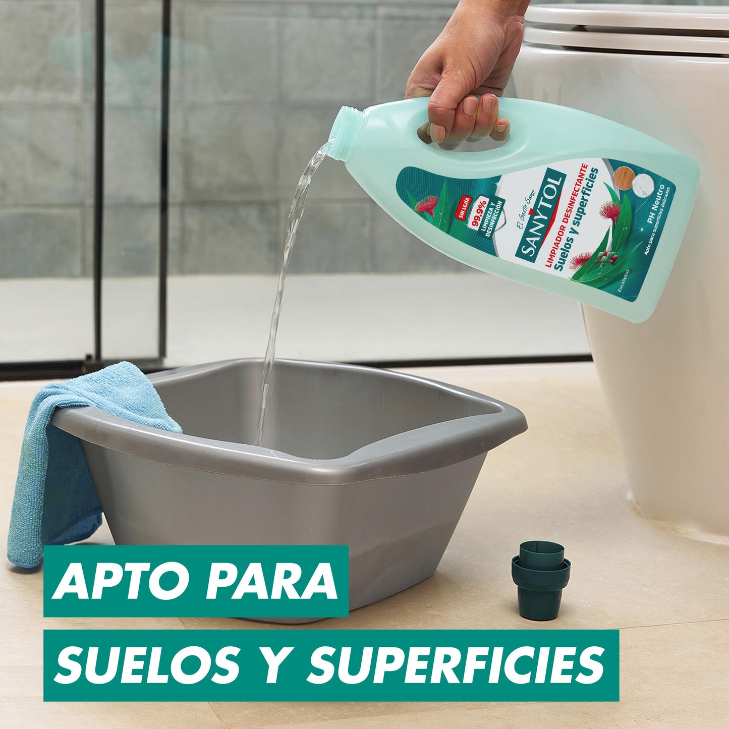 Sanytol – Botella Desinfectante Limpiahogar, Elimina Bacterias, Hongos Y Virus Sin Lejía, Perfume Eucaliptus, Negro, 1200 Mililitro