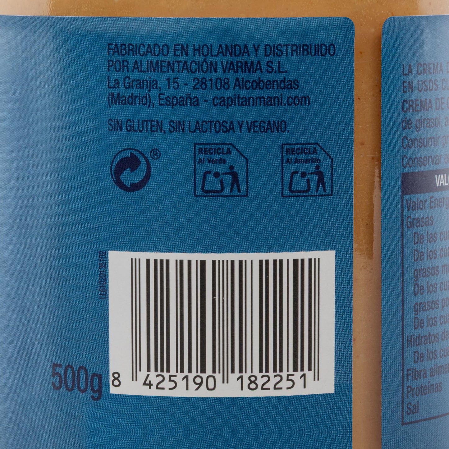 Crema de Cacahuete Capitán Maní Crujiente 500g| Natural, Sin Azúcares, Sin Aditivos | Alta en Proteína