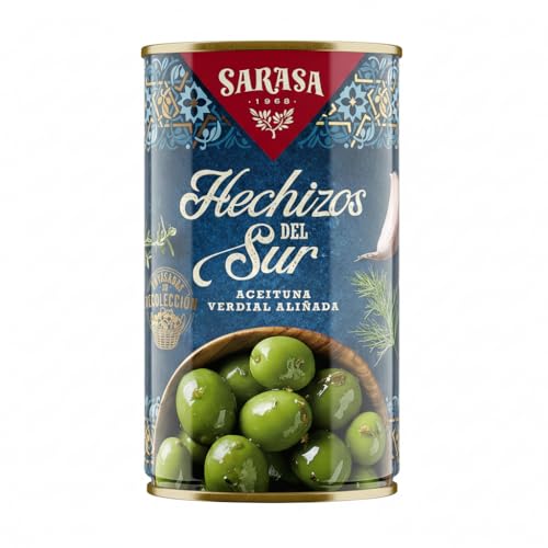 Aceitunas Verdial Aliñadas con Receta Tradicional, Sabor Intenso con Ajo y Hierbas Aromáticas, Textura Firme, SARASA Hechizos del Sur - Formato Gran Consumo de 4200g - NEXU