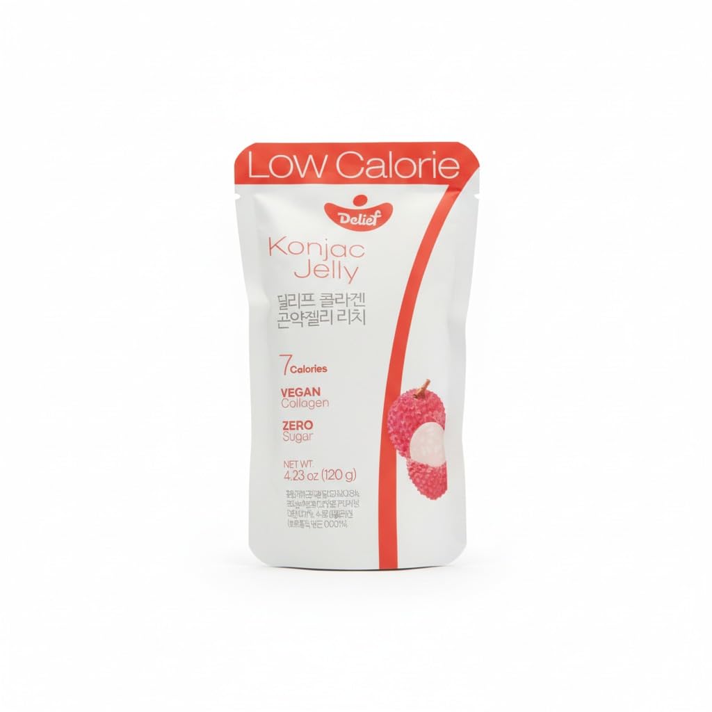 Jelly Sabor Lichi - Gelatina de Konjac con Colágeno Vegano de Zanahoria - Pack de 3 unidades - Snack Coreano Saludable Sin Azúcar - Solo 7 Calorías por Envase - 120g c/u Pouch Bebible - NEXU