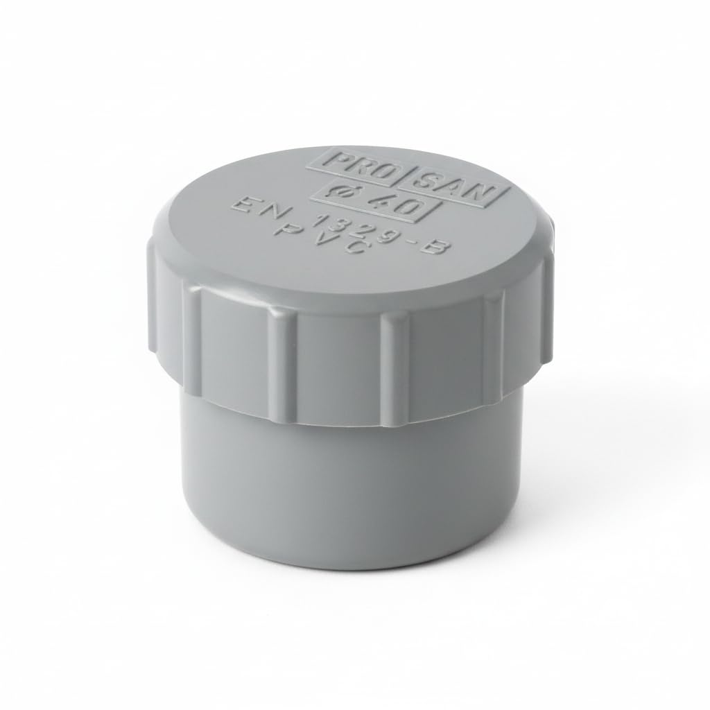 Tapón de Registro de PVC Ø 40 mm para Tuberías de Evacuación y Saneamiento, Cierre Roscado con Junta de Estanqueidad, PRO SAN, Norma Europea EN 1329-B, Color Gris, 1 Unidad - NEXU