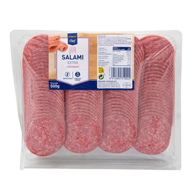 Embutidos Clásicos Chef – Selección de Salami, Salchichón y Chorizo Extra Loncheado Bandejas 500g. (Producto refrigerado) Ideal Para Bocadillos, y Eventos. (1 BANDEJA 500g., SALAMI)
