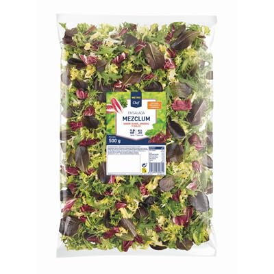 Ensalada Mezclum 500g - Mezcla de Escarola Rizada, Brotes de Lechuga Roja, Radicchio y Mizuna - Lavada y Lista para Consumir - Metro - Ideal para Hostelería y Familias - Fresca y Crujiente - NEXU