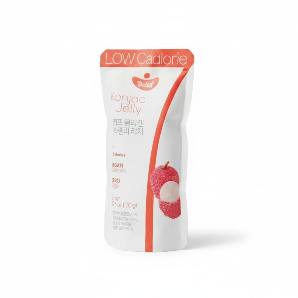 Jelly Sabor Lichi - Gelatina de Konjac con Colágeno Vegano de Zanahoria - Pack de 3 unidades - Snack Coreano Saludable Sin Azúcar - Solo 7 Calorías por Envase - 120g c/u Pouch Bebible - NEXU