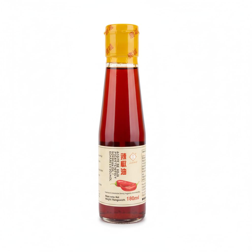 Aceite de Soja Picante con Infusión de Chile 180ml - Aceite Vegetal para Cocina Asiática, Salteados, Sopas y Salsas - Sabor Intenso y Tradicional - NEXU