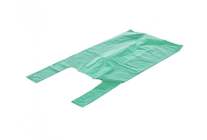 Bolsas plástico. Bolsas asas plástico. Bolsa Camiseta 70% reciclado 50 micras VERDES. Bolsa con asas. Paquete de 1 Kilo. (35x50 cm)