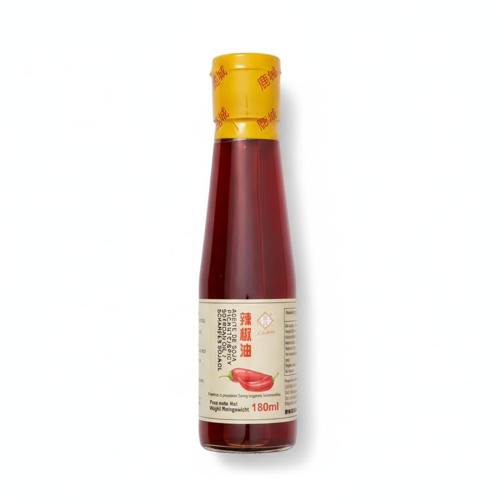 Aceite de Soja Picante con Infusión de Chile 180ml - Aceite Vegetal para Cocina Asiática, Salteados, Sopas y Salsas - Sabor Intenso y Tradicional - NEXU