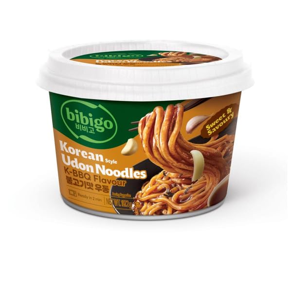 Fideos Udon Instantáneos Sabor K-BBQ Coreano - Fideos Coreanos Listos en 2 Minutos - Plato Preparado Estilo Asiático - Kit Completo con Salsa y Toppings - 187,2g x 6uds - NEXU