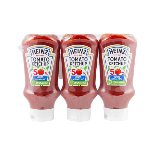 Ketchup 50% Menos Azúcar y Sal - Pack de 3 x 500ml (550g) - Salsa de Tomate con Stevia - Sin Colorantes ni Conservantes - Botellas 100% Reciclables, Total 1.5L - NEXU