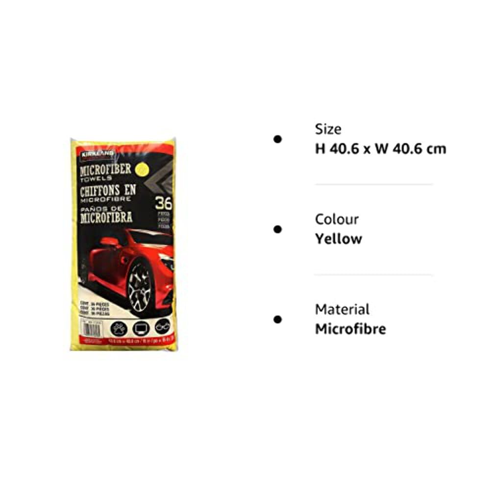 KIRKLAND Signature 713160 Toallas de Microfibra Ultra afelpadas, Paquete de 36, Amarillo, 16 Pulgadas de Alto x 16 Pulgadas de Ancho