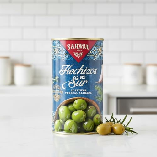Aceitunas Verdial Aliñadas con Receta Tradicional, Sabor Intenso con Ajo y Hierbas Aromáticas, Textura Firme, SARASA Hechizos del Sur - Formato Gran Consumo de 4200g - NEXU