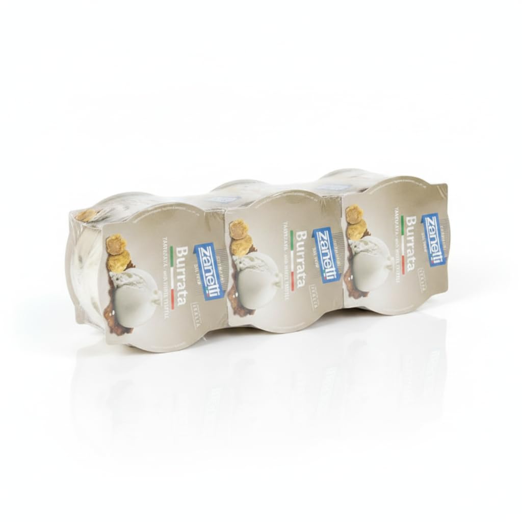 Burrata Tartufata con Trufa Blanca - Pack de 3 x 125g (375g) - Queso Italiano Auténtico con Stracciatella y Trufa Blanca - Zanetti - Nivel Superior para Cocina Gourmet - NEXU