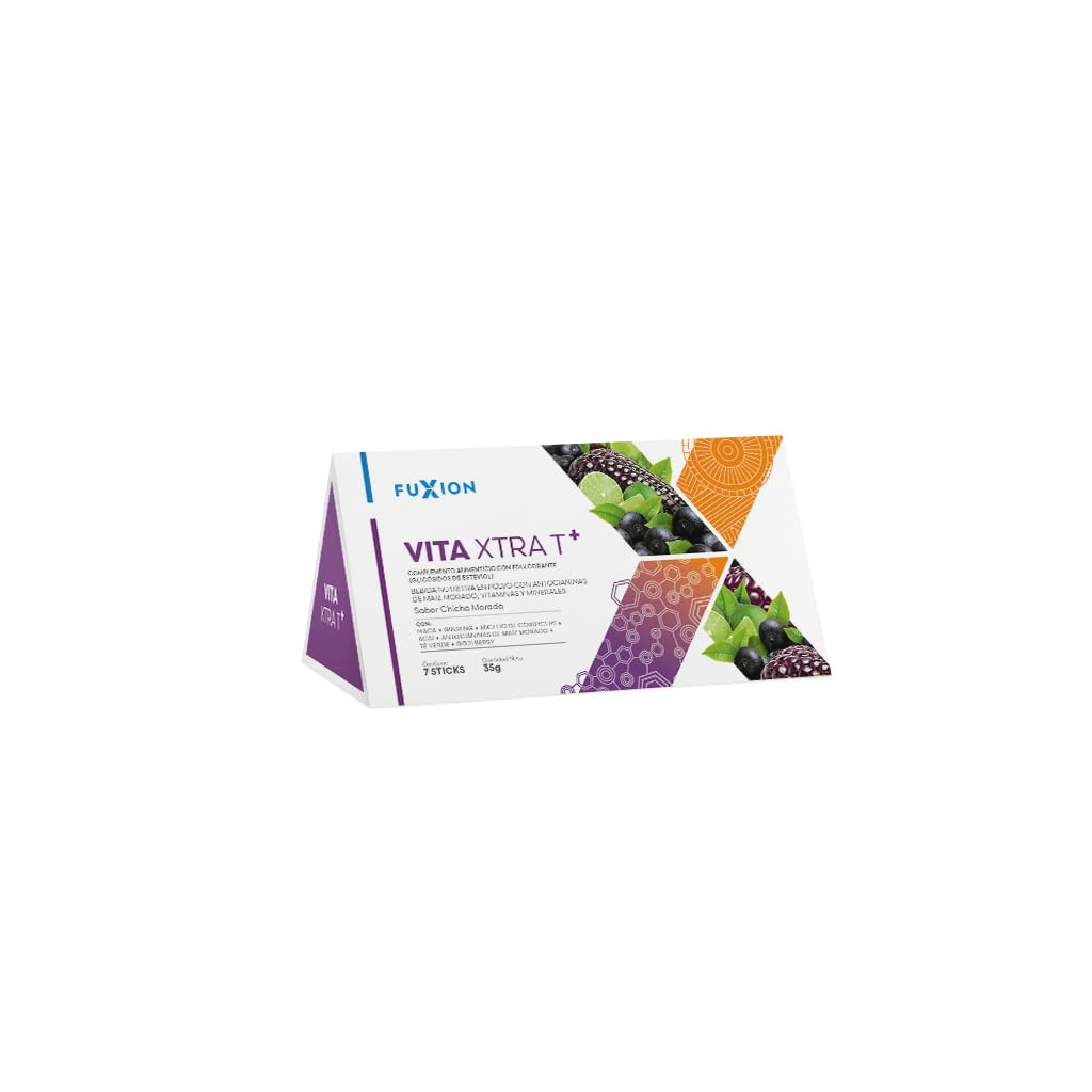 Vita XTRA T – Bebida Instantánea de Maíz Morado con Té Verde, Açaí, Cordyceps, Goji, Maca y Ginseng | Energía Natural y Antioxidantes | 1 Caja con 7 Sticks | Sabor A Maíz Morado