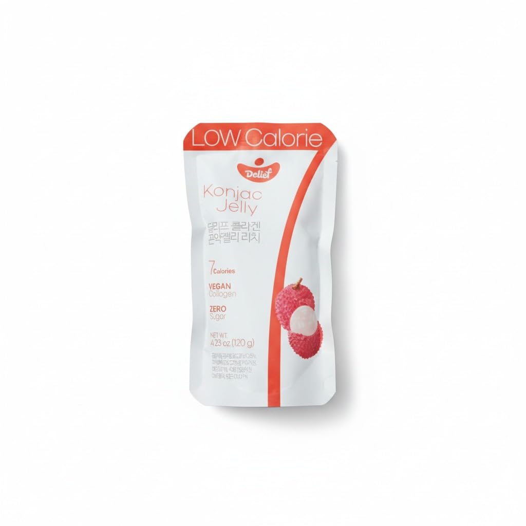 Jelly Sabor Lichi - Gelatina de Konjac con Colágeno Vegano de Zanahoria - Pack de 3 unidades - Snack Coreano Saludable Sin Azúcar - Solo 7 Calorías por Envase - 120g c/u Pouch Bebible - NEXU