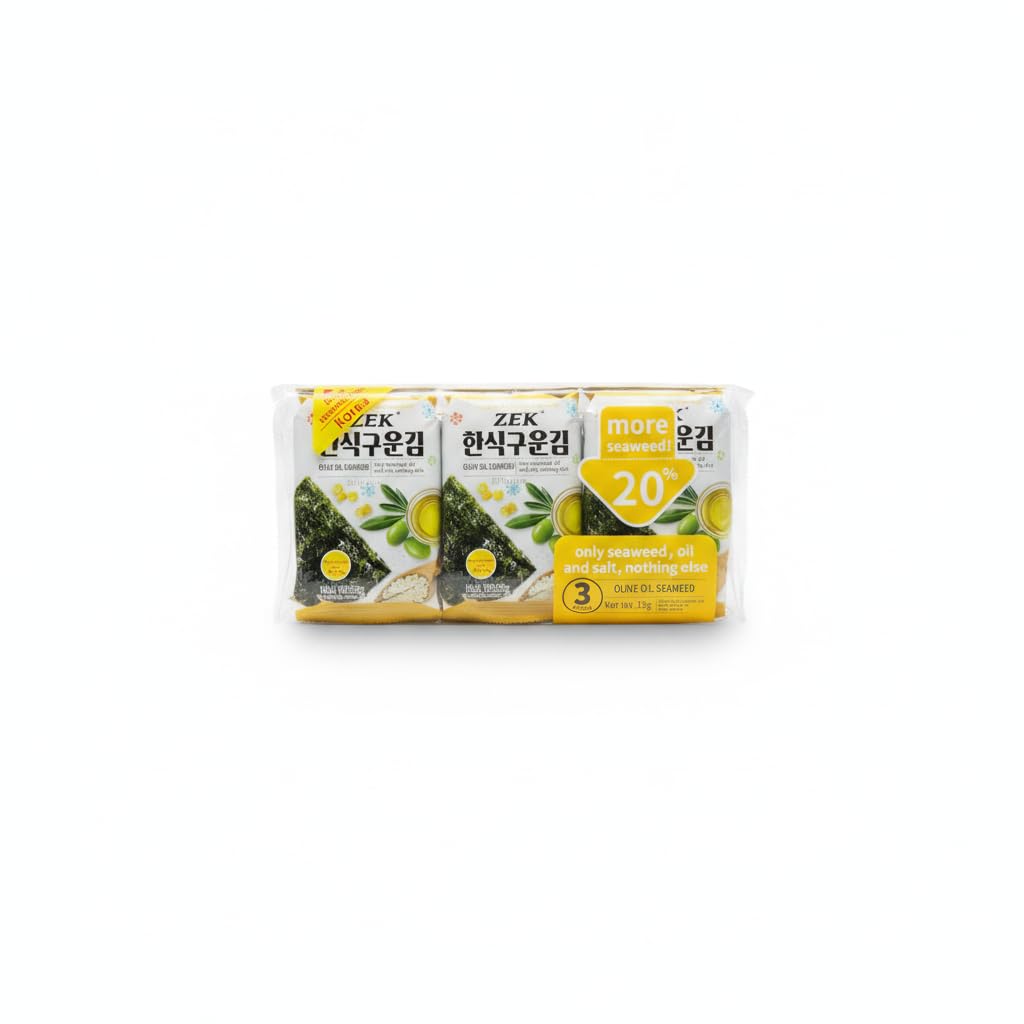 Algas Nori Tostadas con Aceite de Oliva - Snack Coreano Crujiente de Primera Cosecha - Fuente de Proteína y Sin Azúcar - Pack de 3 Unidades (15g Total) - NEXU