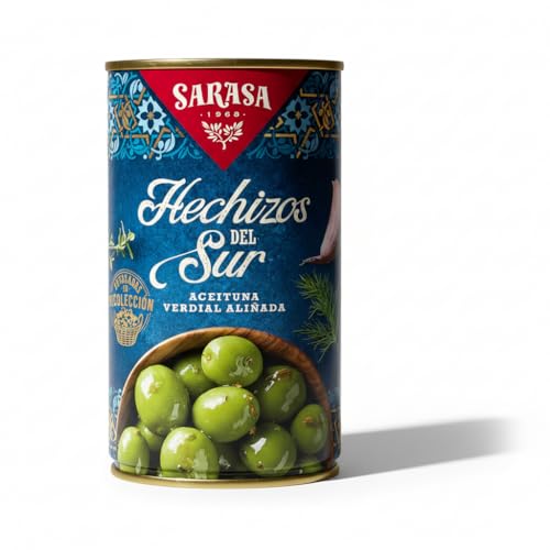 Aceitunas Verdial Aliñadas con Receta Tradicional, Sabor Intenso con Ajo y Hierbas Aromáticas, Textura Firme, SARASA Hechizos del Sur - Formato Gran Consumo de 4200g - NEXU