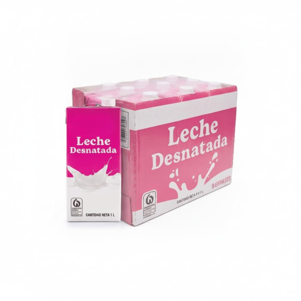 Leche Desnatada UHT de Origen España - Pack de 9 Briks de 1 Litro (9L Total) - Con Certificado de Bienestar Animal Welfair, Bajo en Grasa y Fuente de Calcio - NEXU