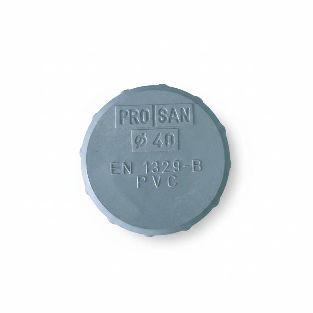 Tapón de Registro de PVC Ø 40 mm para Tuberías de Evacuación y Saneamiento, Cierre Roscado con Junta de Estanqueidad, PRO SAN, Norma Europea EN 1329-B, Color Gris, 1 Unidad - NEXU