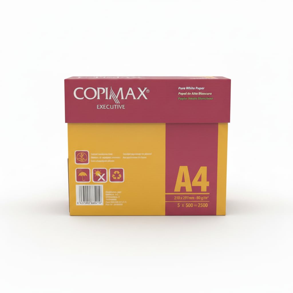 Papel A4 de Alta Blancura 80g/m² - Caja de 2500 Hojas (5 Resmas) - Acabado Profesional y Sostenible - Copimax - Ideal para Impresión en Oficina y Hogar - NEXU