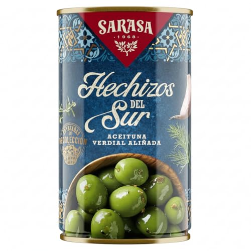 Aceitunas Verdial Aliñadas con Receta Tradicional, Sabor Intenso con Ajo y Hierbas Aromáticas, Textura Firme, SARASA Hechizos del Sur - Formato Gran Consumo de 4200g - NEXU