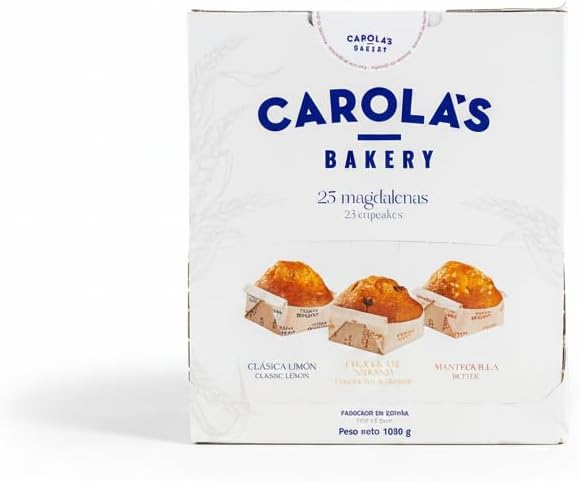 Surtido de 25 Magdalenas Artesanales - Pack 1 kg de Bollería Tradicional - Sabores Limón, Chocolate con Naranja y Mantequilla - Carola's Bakery - Ideal para Desayunos y Meriendas en Familia - NEXU