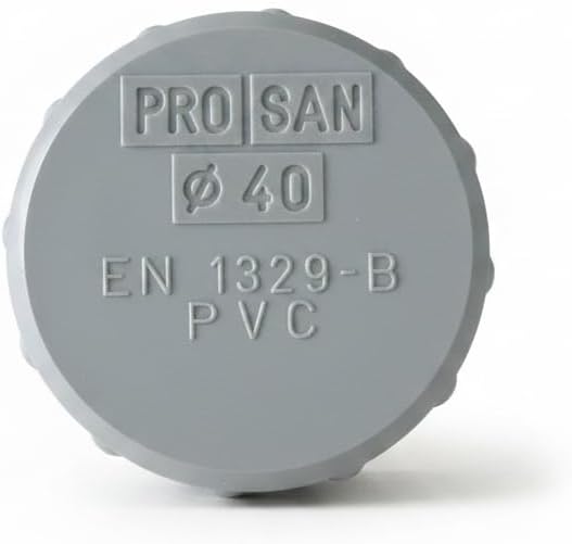Tapón de Registro de PVC Ø 40 mm para Tuberías de Evacuación y Saneamiento, Cierre Roscado con Junta de Estanqueidad, PRO SAN, Norma Europea EN 1329-B, Color Gris, 1 Unidad - NEXU