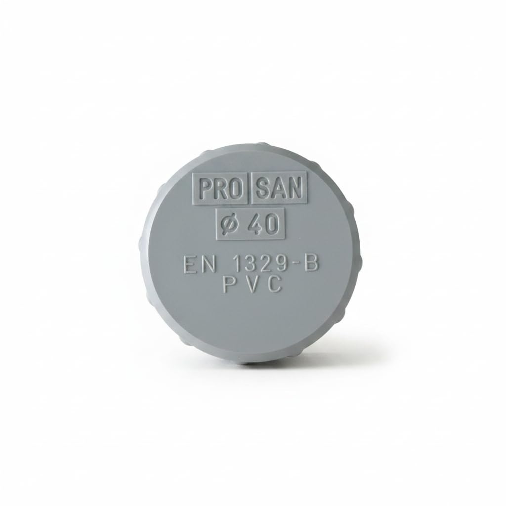 Tapón de Registro de PVC Ø 40 mm para Tuberías de Evacuación y Saneamiento, Cierre Roscado con Junta de Estanqueidad, PRO SAN, Norma Europea EN 1329-B, Color Gris, 1 Unidad - NEXU