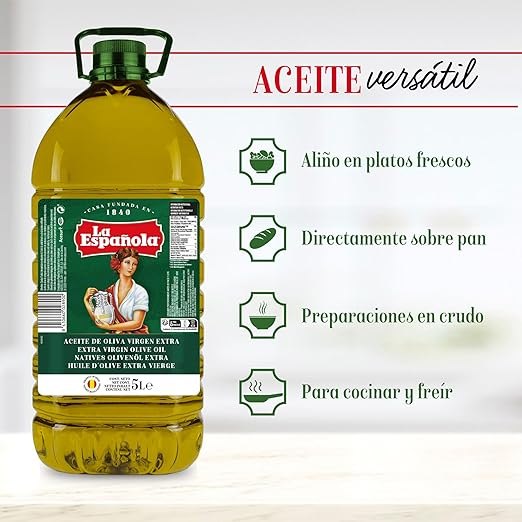 LA ESPAÑOLA Aceite de Oliva Virgen Extra Selección Mediterránea, Garrafa 5L, AOVE de Sabor Equilibrado Ideal para Cocinar y en Crudo