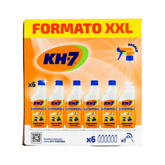 KH7 Quitagrasas, Desengrasante, Elimina Grasa y Suciedad,Aplícalo en Cocina, Ropa, Exterior o Vehículos | Apto para todas las Superficies y Tejidos Formato Ahorro, Recambio pack de 6 de 750 ml